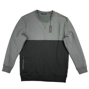 Natori Mens Isamu Tonal Colorblock Fleece Crewneck Sweatshirt Gray Black XL